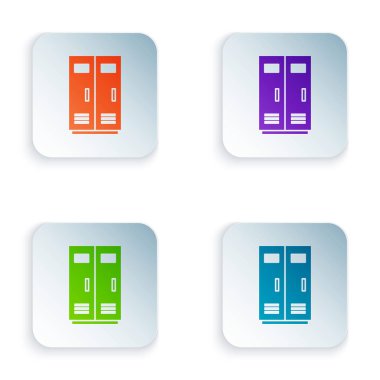 Renk Locker veya futbol, basketbol takımı veya işçi simgesi beyaz arka planda izole için oda değiştirme. Renkli kare düğmeleri simgeleri ayarlayın. Vektör Illustration