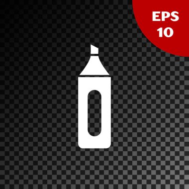 Beyaz marker kalem simgesi şeffaf koyu arka planda yalıtılmış. Vektör Illustration