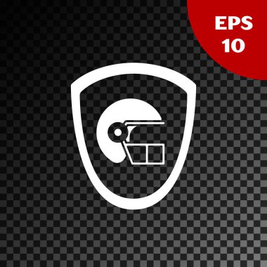 Beyaz Amerikan futbol kask ve kalkan simgesi şeffaf koyu arka planda izole. Vektör Illustration