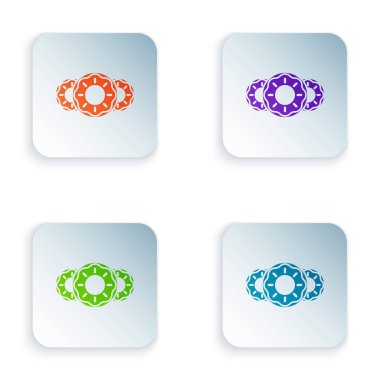 Beyaz arka planda izole tatlı sır simgesi ile renk donut. Renkli kare düğmeleri simgeleri ayarlayın. Vektör Illustration