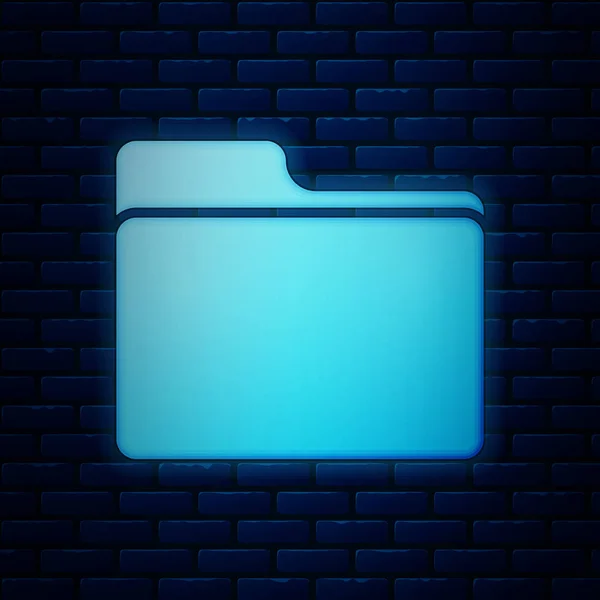 Leuchtendes Neon-Aktenordner-Symbol isoliert auf Ziegelwand-Hintergrund. Buchhalter-Symbol. Buchhaltungsmanagement. Vektorillustration — Stockvektor