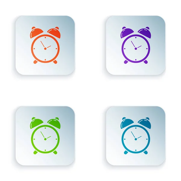 Color Icono de reloj despertador aislado sobre fondo blanco. Despierta, levántate concepto. Señal de tiempo. Establecer iconos en botones cuadrados de colores. Ilustración vectorial — Archivo Imágenes Vectoriales