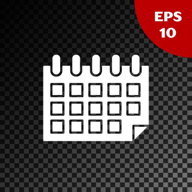 Beyaz takvim simgesi şeffaf koyu arka planda yalıtılmış. Olay hatırlatma sembolü. Vektör Illustration