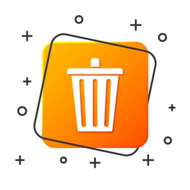 Beyaz çöp kutusu beyaz arka planda yalıtılmış simgesi olabilir. Çöp kutusu işareti. Sepet simgesini geri dönüştürün. Office çöp kutusu simgesi. Turuncu kare düğmesi. Vektör Illustration