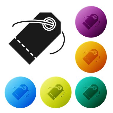 Beyaz arka planda yalıtılmış siyah boş etiket şablon fiyat etiketi simgesi. Boş alışveriş indirimi etiketi. Şablon iskonto başlığı. Simgeler renkli daire düğmelerini ayarlayın. Vektör Illustration