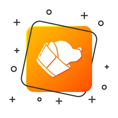 Beyaz Veteriner Kliniği sembol simgesi beyaz arka planda izole edilmiştir. Köpek veteriner bakımı. Pet Ilk yardım işareti. Turuncu kare düğmesi. Vektör Illustration