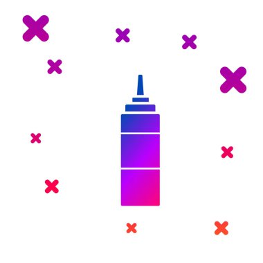 Beyaz arka planda izole renk sosu şişe simgesi. Ketçap, hardal ve mayonez şişeleri ile hızlı yemek için sos. Degrade rasgele dinamik şekiller. Vektör Illustration