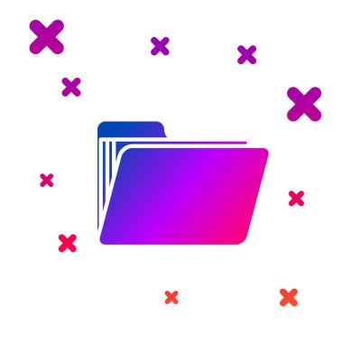 Beyaz arka planda yalıtılmış renkli belge klasör simgesi. Muhasebe bağlayıcı sembolü. Defter tutma yönetimi. Degrade rasgele dinamik şekiller. Vektör Illustration