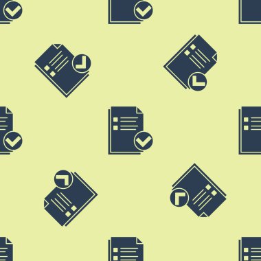 Mavi belge ve onay işareti simgesi beyaz arka planda izole Dikişsiz desen. Kontrol listesi simgesi. İş konsepti. Vektör Illustration