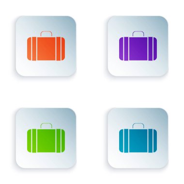 Beyaz arka planda izole seyahat simgesi için renk çantası. Seyahat Bagaj işareti. Seyahat Bagaj simgesi. Renkli kare düğmeleri simgeleri ayarlayın. Vektör Illustration