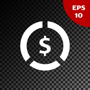 Şeffaf koyu arka planda izole dolar sembol simgesi ile beyaz sikke para. Bankacılık para birimi işareti. Nakit sembolü. Vektör Illustration