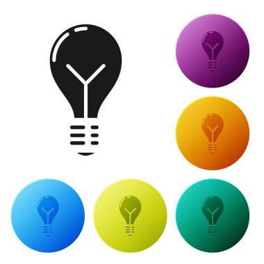 Beyaz arka planda izole fikir simgesi kavramı ile siyah ampul. Enerji ve fikir sembolü. İlham konsepti. Simgeler renkli daire düğmelerini ayarlayın. Vektör Illustration