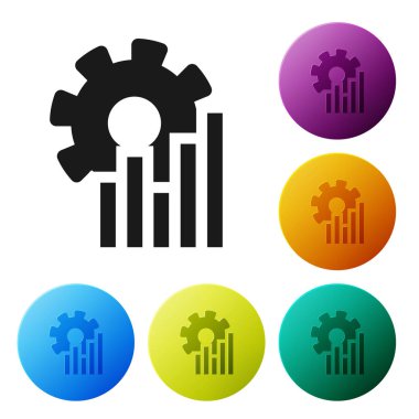 Siyah pasta grafik Infographic simgesi beyaz arka planda yalıtılmış. Diyagram grafik işareti. Simgeler renkli daire düğmelerini ayarlayın. Vektör Illustration