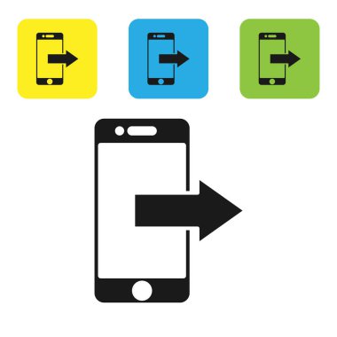 Siyah Smartphone, beyaz arka planda izole cep telefonu simgesi. Set simgeleri renkli kare düğmeler. Vektör Illustration