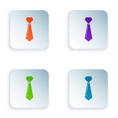 Beyaz arka planda izole renkli kravat simgesi. Kravat ve boyun bezi sembolü. Renkli kare düğmeleri simgeleri ayarlayın. Vektör Illustration