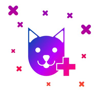 Renk Veteriner Kliniği sembol simgesi beyaz arka planda izole. Kedi veteriner bakımı ile çapraz. Pet Ilk yardım işareti. Degrade rasgele dinamik şekiller. Vektör Illustration