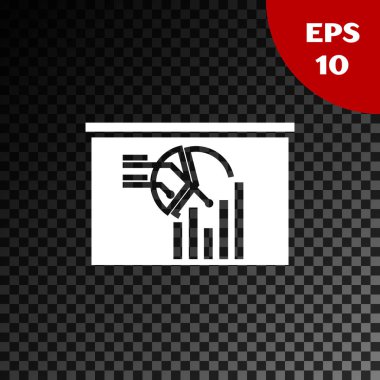 Şeffaf koyu arka planda izole grafik grafiği simgesi ile beyaz tahta. Rapor metin dosyası simgesi. Hesap işareti. Denetim, analiz, planlama. Vektör Illustration