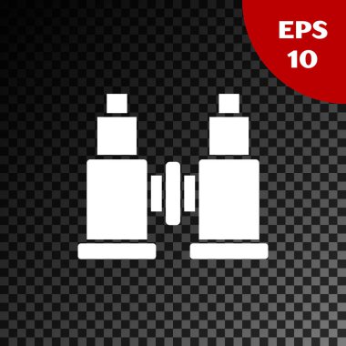 Beyaz dürbün simgesi şeffaf koyu arka planda izole. Yazılım işareti bulun. Casus ekipman sembolü. Vektör Illustration