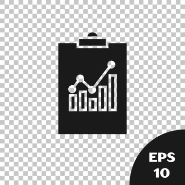 Şeffaf arka planda izole grafik grafik simgesi ile siyah Pano. Rapor metin dosyası simgesi. Hesap işareti. Denetim, analiz, planlama. Vektör Illustration
