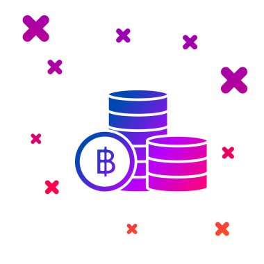 Beyaz arka planda izole renkli cryptocurrency sikke Bitcoin simgesi. Blockchain teknolojisi, Bitcoin, dijital para piyasası, kripoin cüzdanı. Degrade rasgele dinamik şekiller. Vektör Illustration