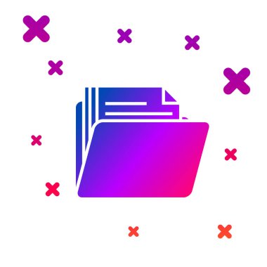 Beyaz arka planda yalıtılmış renkli belge klasör simgesi. Muhasebe bağlayıcı sembolü. Defter tutma yönetimi. Degrade rasgele dinamik şekiller. Vektör Illustration