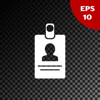 Beyaz tanımlama rozeti simgesi şeffaf koyu arka planda yalıtılmış. Bu sunum, şirketin kimliği, reklam için kullanılabilir. Vektör Illustration