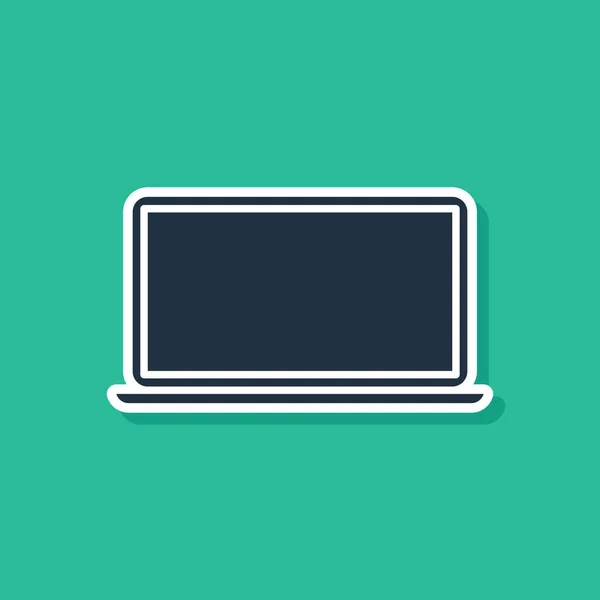 Blaues Laptop-Symbol isoliert auf grünem Hintergrund. Computer-Notizbuch mit leerem Bildschirm. Vektorillustration — Stockvektor
