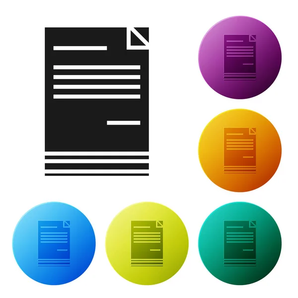 Black Document icon isolated on white background. File icon. Checklist icon. Business concept. Set icons colorful circle buttons. Vector Illustration — Stock Vector