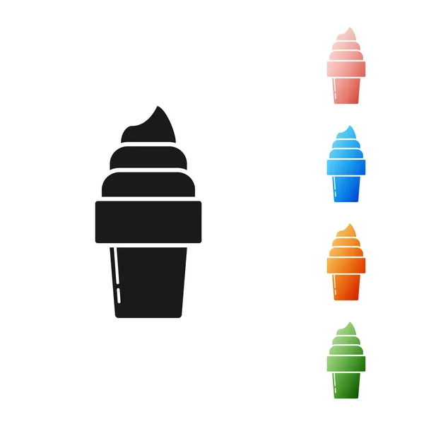 Crème glacée noire en cône de gaufre icône isolée sur fond blanc. Doux symbole. Définir des icônes colorées. Illustration vectorielle — Image vectorielle