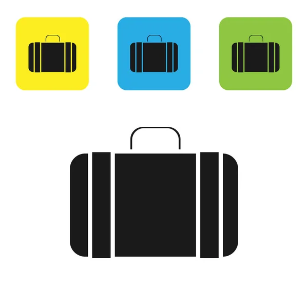 Valise noire pour icône de voyage isolée sur fond blanc. Panneau des bagages de voyage. Icône bagages de voyage. Set icônes boutons carrés colorés. Illustration vectorielle — Image vectorielle