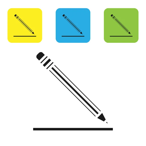 黑色铅笔与橡皮擦和线图标隔离在白色背景上。教育标志。绘画和教育工具。学校办公室符号。设置图标彩色方形按钮。矢量插图 — 图库矢量图片
