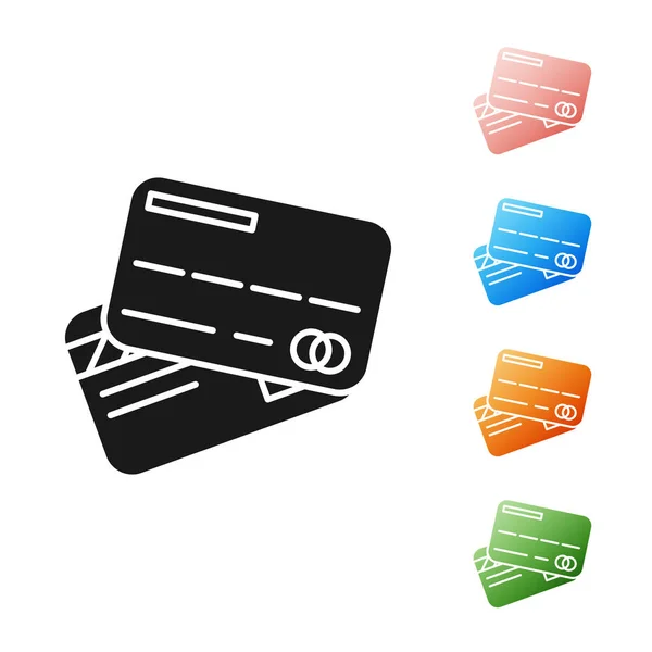 Black Credit card icon isolated on white background. Online payment. Cash withdrawal. Financial operations. Shopping sign. Set icons colorful. Vector Illustration — Stock Vector