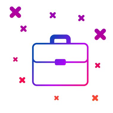 Beyaz arka planda izole renkli evrak çantası simgesi. İş davası işareti. İş portföyü. Degrade rasgele dinamik şekiller. Vektör Illustration