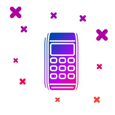 Beyaz arka planda yalıtılmış renk POS Terminal simgesi. Ödeme terminali hareketi. Kart ile öde. Degrade rasgele dinamik şekiller. Vektör Illustration