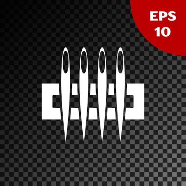 Şeffaf koyu arka planda izole dikiş simgesi için beyaz Iğne. Özel sembol. Tekstil zanaat işareti dikmek. Nakış aleti. Vektör Illustration