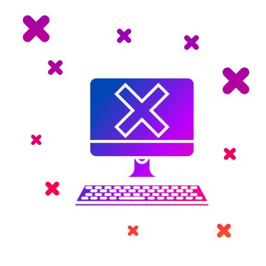 Renkli bilgisayar klavye ve x işareti simgesi beyaz arka planda yalıtılmış. Hata penceresi, çıkış düğmesi, iptal, 404 hata sayfası kavramı bulunamadı. Degrade rasgele dinamik şekiller. Vektör Illustration