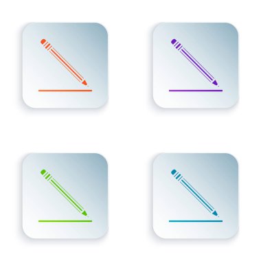 Beyaz arka planda izole silgi ve çizgi simgesi olan renk kalemi. Eğitim işareti. Çizim ve eğitim araçları. Okul ofisi sembolü. Renkli kare düğmeleri simgeleri ayarlayın. Vektör Illustration