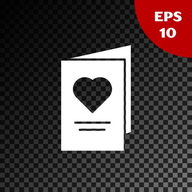 Beyaz Sevgililer günü parti Flyer ile kalp simgesi şeffaf koyu arka planda izole. Davetiye veya tebrik kartı için kutlama poster şablonu. Vektör Illustration