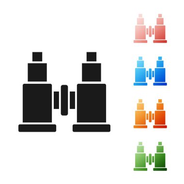 Siyah dürbün simgesi beyaz arka planda izole edilmiştir. Yazılım işareti bulun. Casus ekipman sembolü. Simgeler renkli ayarlayın. Vektör Illustration