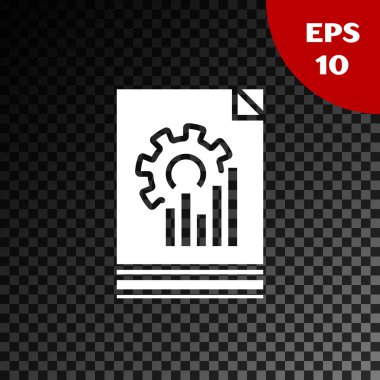 Beyaz Belge grafik grafik simgesi şeffaf koyu arka planda yalıtılmış. Rapor metin dosyası simgesi. Hesap işareti. Denetim, analiz, planlama. Vektör Illustration