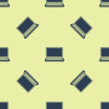 Mavi dizüstü bilgisayar simgesi beyaz arkaplandaki kusursuz deseni izole etti. Boş ekran işaretli bilgisayar defteri. Vektör İllüstrasyonu