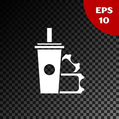 Beyaz Amerikan futbol bilet ve kağıt cam soda içme saman simgesi şeffaf koyu arka planda izole. Vektör Illustration