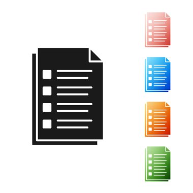 Siyah Dosya belge simgesi beyaz arkaplanda izole edildi. Kontrol listesi simgesi. İş konsepti. Simgeleri renklendirin. Vektör İllüstrasyonu