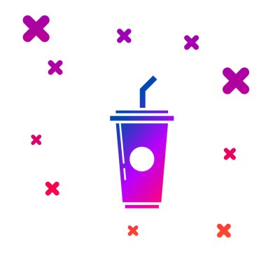 Beyaz arka planda izole saman ve su simge içme ile renkli kağıt cam. Soda içecek bardağı. Taze soğuk içecek sembolü. Degrade rasgele dinamik şekiller. Vektör Illustration