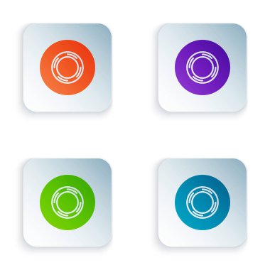 Beyaz arka planda izole renk Scotch simgesi. İş ve onarım için yapışkan bant rulo. Yapışkan ambalaj bandı. Ofis aracı ve şeyler. Renkli kare düğmeleri simgeleri ayarlayın. Vektör Illustration