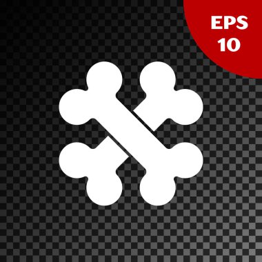 Beyaz çapraz kemikler simgesi şeffaf koyu arka planda izole. Evcil hayvan gıda sembolü. Vektör Illustration