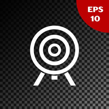 Beyaz hedef simgesi şeffaf koyu arka planda yalıtılmış. Dart tahtası işareti. Okçuluk Panosu simgesi. Dartboard tabelası. İş hedefi kavramı. Vektör Illustration