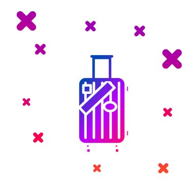 Beyaz arka planda izole seyahat ve çıkartmalar simgesi için renk bavul. Seyahat Bagaj işareti. Seyahat Bagaj simgesi. Degrade rasgele dinamik şekiller. Vektör Illustration