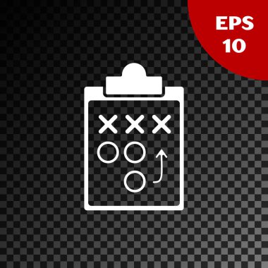 Beyaz Planlama Strateji kavramı simge şeffaf koyu arka planda izole. Futbol veya Amerikan Futbol Kupası oluşumu ve taktik. Vektör Illustration