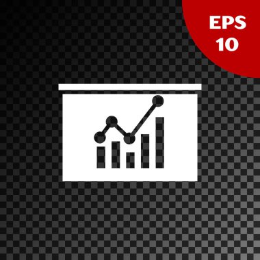 Şeffaf koyu arka planda izole grafik grafiği simgesi ile beyaz tahta. Rapor metin dosyası simgesi. Hesap işareti. Denetim, analiz, planlama. Vektör Illustration